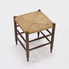 Vintage French Oak And Rush Stool 1950S thumbnail 5