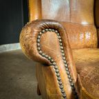 Vintage Geleefde Schaapsleren Wingback Fauteuil thumbnail 4