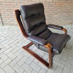 Vintage Fauteuil Slede Stoel Jaren 70 Leren Fauteuil Stoel thumbnail 16