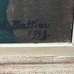 Portret Van Een Meisje. Olieverf Op Doek. Gesigneerd En Gedateerd 1949. thumbnail 5