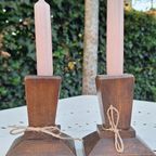 Set Vintage Kandelaren, Houtsnijwerk, Art Deco Style, Hout thumbnail 2