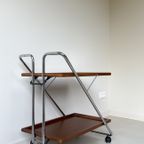 Vintage Mid Century Trolley / Serveerwagen Van Hout En Chroom thumbnail 7