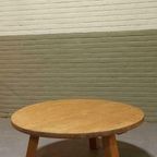 Vintage Brutalist Massief Eiken Salontafel, Rond thumbnail 15