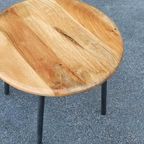 Retro Hout En Metaal Bijzettafel, Rond thumbnail 7
