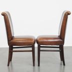 Set Van 6 Nette Eetkamerstoelen Gemaakt Van Schapenleer In Een Warme Cognac Kleur thumbnail 7