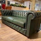 Gave Chesterfield Bankstel 3+2 Zits Bank In Antiek Groen Leer Brand thumbnail 6