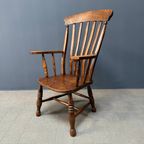 Antieke Bruine Windsor Armstoel Met Hoge Rug thumbnail 3