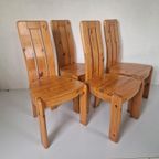 4 Massief Grenen Scandinavische Brutalist Vintage Stoelen thumbnail 2