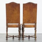 Set Van 2 Antieke Houten En Schapenleren Eetkamerstoelen Met Een Mooi Patina Uit Begin 1900 thumbnail 3