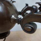 Art Deco Gepatineerd Bronzen Nederlands- Vlaamse Kasteel Kroonluchter, 12 Lichtpunten thumbnail 3