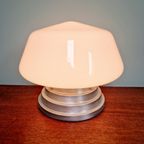 Art Deco Plafondlamp Met Een Conische Wereldbol In Witte Opaline thumbnail 14