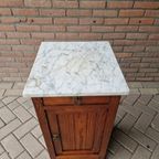 Antieke Wastafel Kast Nachtkastje Met Marmer Plaat Vintage thumbnail 4
