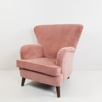 Vintage Roze Fauteuil Schuine Pootjes Roze Fijner Ribstof thumbnail 2