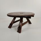 Rustic Oak Brutalist Ronde Koffie Tafel Frankrijk 1960S thumbnail 8