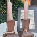 Set Vintage Kandelaren, Houtsnijwerk, Art Deco Style, Hout thumbnail 6
