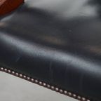 Tijdloze Zeer Donkerblauwe/ Zwarte Rundleren Chesterfield Bureaustoel Op Wieltjes thumbnail 11