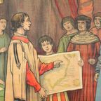 Educatieve Oude Schoolplaat Vaderlandse Geschiedenis Columbus Aan Het Spaanse Hof 94X65Cm thumbnail 9