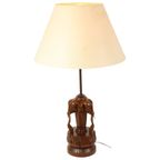 Grote Massief Teak Olifanten Lamp Vintage Tafellamp Sixties thumbnail 6