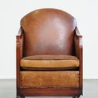 Unieke, Statige, Comfortabele Schapenleren Art Deco Design Fauteuil thumbnail 3