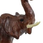 Vintage Olifant Met Slagtanden Papier Mache Bruin Leder Beeld Sculptuur thumbnail 10