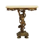 Oude Vergulde Console Met Cherubijn Marmer Hollywood Regency thumbnail 5