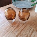 Set Van 2 Mondgeblazen Glas Vazen, Cognac thumbnail 14