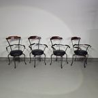 Italian Postmodern / Turnable / Wrought Iron Dining Chairs / Leather Seats thumbnail 5