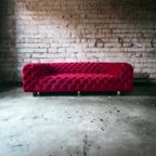 Retro Velvet Wijnrode Chesterfield Zetel / Couch / Bank thumbnail 5