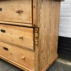 Antiek Grenen Commode / Ladenkast  91 Cm Hoog thumbnail 11