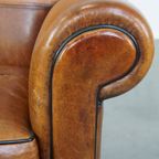 Grote, Stoere En Comfortabele Vintage Cognac-kleurige Schapenleren Fauteuil/armchair thumbnail 11