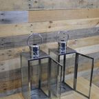 Windlichten Van Rvs Met Glas Set Van 2 thumbnail 3