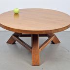 Brutalist Rond Massief Eiken Salontafel 1960 Tripod Vintage thumbnail 8