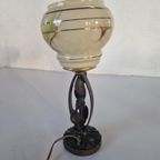 Art Deco Tafel Lamp Met Smeedijzeren Voet. thumbnail 8