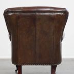 Prachtige, Unieke Cognac Kleurige Bruin Generfde Rundleren Chesterfield Fauteuil/ Armchair thumbnail 11