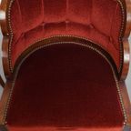Unieke Set Van 4 Originele Art Deco “wolken” Eetkamerstoelen Met Luxe Rode Bekleding thumbnail 3
