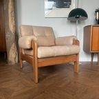 Vintage Fauteuil Of Loungestoel - Hout Met Licht Leer - 2X thumbnail 8