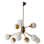 Mid-century Italiaanse Bollen Luster In Messing En Melkglas thumbnail 3