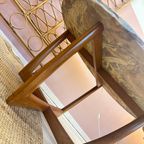Round Red / Pink Marble Coffeetable With Mid Century Wood Base thumbnail 6