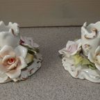 Paar Capodimonte Rozenkandelaars. thumbnail 2
