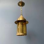 Messing Lantaarn Hanglamp Met Geel Glas thumbnail 9