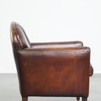 Karaktervolle Vintage Design Fauteuil Gemaakt Van Prachtig Gepatineerd Schapenleer thumbnail 4