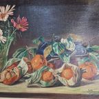 Vintage Schilderij Stilleven J. Gooris Lijst ‘70 Verf Doek thumbnail 8