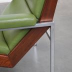 Tijdloze Groene Rundleren, Houten Vintage Jaren ’60 Design Fauteuil Model Lotus 1611 Van Rob Parry thumbnail 10