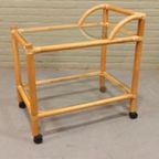 Vintage Boho Bamboe En Glas Trolley Barcart Serveerwagen thumbnail 2