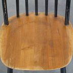 Set Van 4 Vintage Houten Design Stoelen Met Zwarte Spijlen Rugleuning En Bruine Zitting thumbnail 10