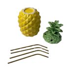 Vintage - Ceramic Tiki Mug - Pineapple Shaped - Including 4 New Brass Straws thumbnail 6