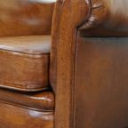In Goede Staat Verkerende En Comfortabele Mooie Cognac-kleurige Antieke Schapenleren Armchair thumbnail 12