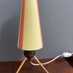 Table Lamp In Yellow And Red Ribbon, Wood Tripod Base 1950S. thumbnail 3