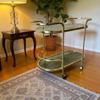 Vintage Gouden Barcart / Bijzettafeltje Met Fumé Glas thumbnail 4