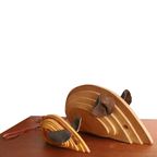 Vintage Grote Houten Muis Met Leren Oren, Jaren '70 thumbnail 3